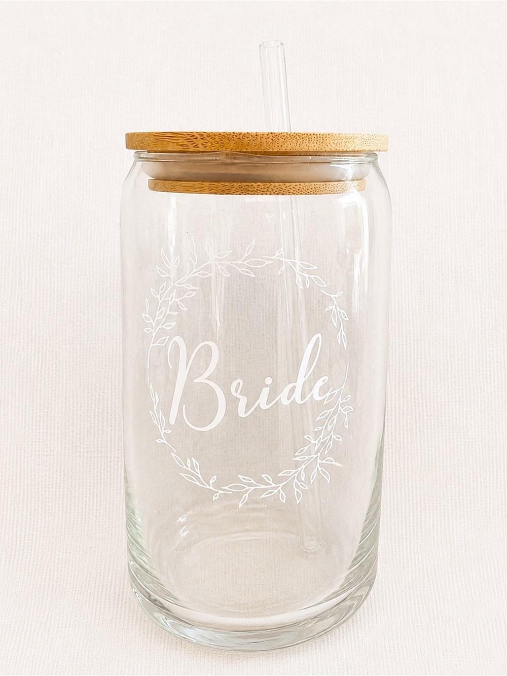 ✨ Bride Glass Can Cup Bamboo Lid Straw Wedding Bridal Shower Gift ✨